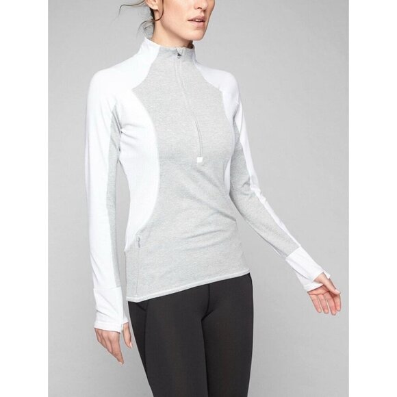 Athleta Running Wild Half Zip Pullover Women Small Silver Grey Athletic Workout - Picture 3 of 11